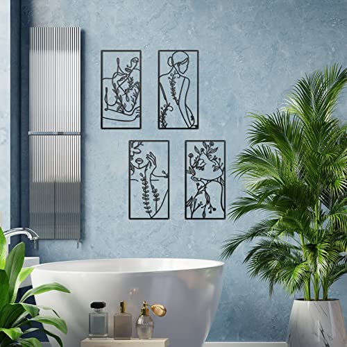 4 Pieces Metal Minimalist Wall Art Set Metal Line Wall Decor Woman's Body Shape Hanging Abstract, Minimalist Decor Wall Art For Living Room Bedroom, 16.9 X 8.7 Inch (Black) #TOP2