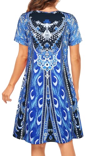 Image of Womens Summer Dresses Beach Casual Loose Tshirt Floral Short Sleeve Flowy Pockets Sundresses 2026