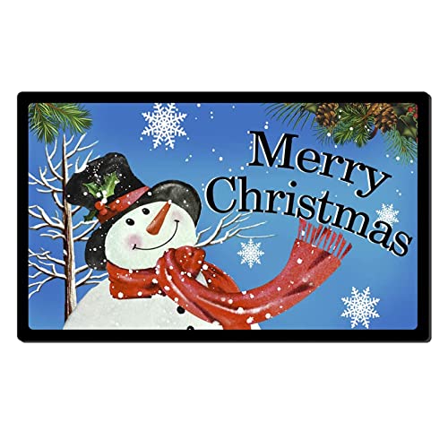 Merry-Christmas-Doormat-Snowman-Holiday-Door-Mats-Decorative-Welcome-Mat-Outdoor-Indoor-Entrance-Front-Door-Winter-Seasonal-Floor-Mats-Xmas-Entryway-Rugs-Non-Slip-173X29-InchesBlue Merry Christmas Doormat Snowman Holiday Door Mats Decorative Welcome Mat Outdoor Indoor Entrance Front Door Winter Seasonal Floor Mats Xmas Entryway Rugs Non Slip 173X29 InchesBlue