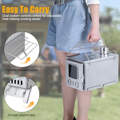 Upgraded Wood Stove, Hot Tent Stove with Visible Window & 5 Chimney Pipes, Portable Stainless Steel Camping Heating & Cooking Stove for Hunting, Ice Fishing, Outdoor Trips - Image 5