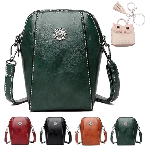 Elmyse Crossbody Bag Leather, Retro All-Match Vertical Cellphone Bag, Leather Crossbody Bags for Women