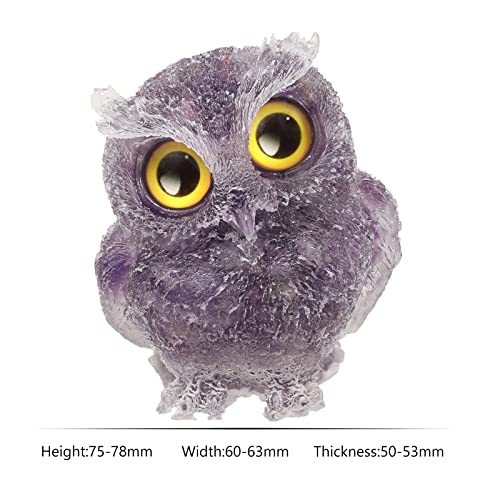 Nupuyai 3" Amethyst Owl Bird Carved Crystal Animal Statue Ornament, Resin Chip Stones Pocket Figurine Energy Healing Home Office Decor - Image 2