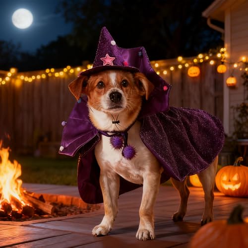 Disfraz de Bruja para Perros y Gatos Halloween con Capa y Sombrero miniatura 6