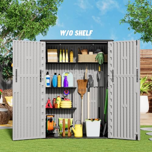 Image of Mrosaa Outdoor Storage Shed Waterproof,Resin Storage Sheds Outdoor with Floor,Outdoor Storage Cabinet for Garage Storage, Pool Storage, Bike, Garden (57Cu.ft)