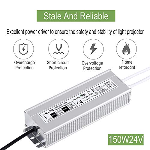 Image of LED Driver 150 Watts 24V DC Low Voltage Transformer, Waterproof IP67 LED Power Supply, Adapter with 3-Prong Plug 3.3 Feet Cable for Any 24V DC led Lights, Computer Project, Outdoor Light