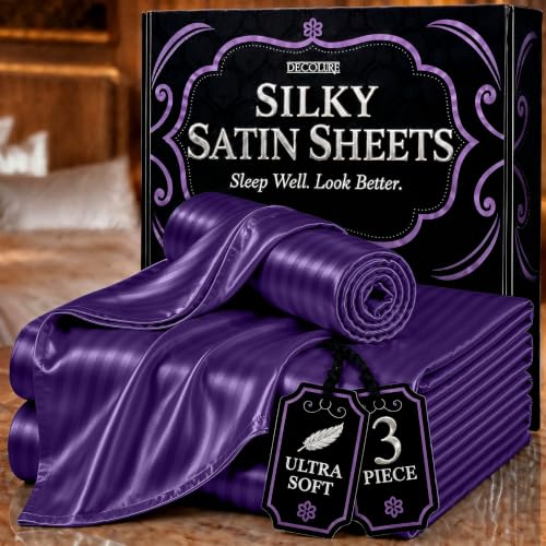 Image of DECOLURE Satin Sheets Twin Size | Softer Than Silk | Luxury 3 Pc Bed Set