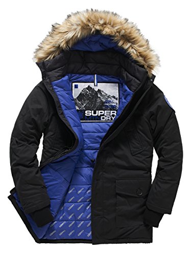 Superdry Everest Twin Peaks-Chaqueta Abrigo Impermeable, Negro (Black02a), M para Hombre