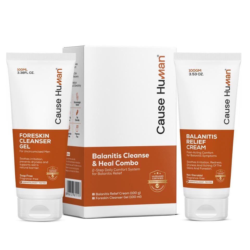 Balanitis Cleanse & Heal Combo for Uncircumcised Men - Includes pH 5.5 Smegma Wash & Fast Acting Balanitis Cream Soothes Itching Dryness & Foreskin Irritation Soap-Free