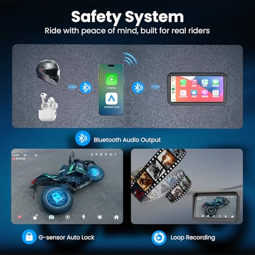 Image of Wonvon 6.25 inch Motorcycle CarPlay Display Wireless Apple CarPlay | Android Auto GPS Navigation, 2K Dual Dash Cam, IP69 Waterproof, Anti-Glare Screen, Quick Release Mount