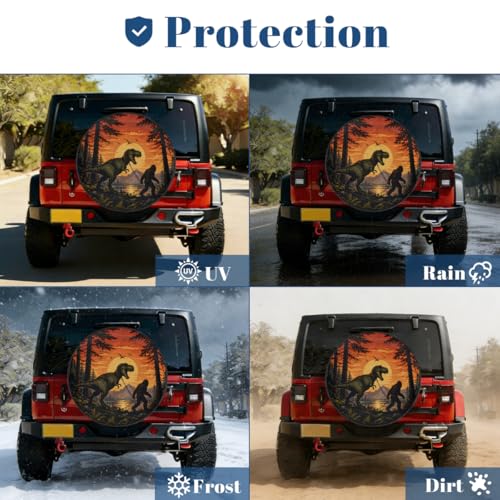 Image of Bigfoot Dinosaur Spare Tire Cover Wheel Covers Protectors Waterproof Dust-Proof Universal Fit Trailer, RV, SUV and Many Vehicle 14 Inch,C-02