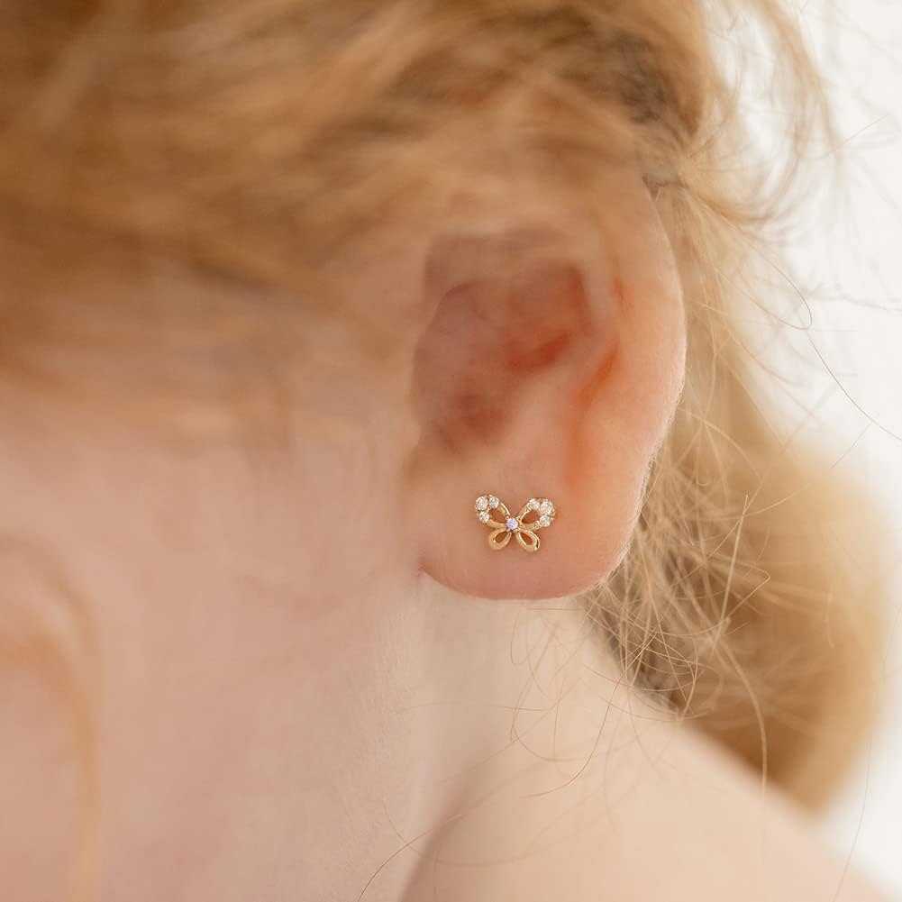 In Season Jewelry 14k Yellow Gold CZ Butterfly Earrings for Girls