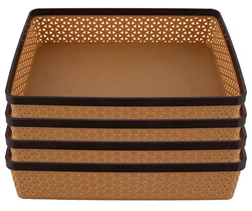 Image of Kuber Industries 4 Pcs Plastic Stationary Tray | A4 Documents /Papers /Letters /Folders Holder Desk Organizer (Brown)