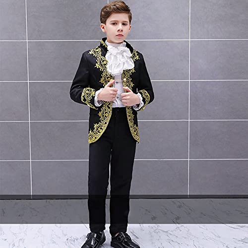 Stioedyuan Boy Prince Costume Victorian Gothic Palace Blazer Suit Royal King Outfit Party Cosplay Halloween Costumes Kids (Black, M) #TOP1
