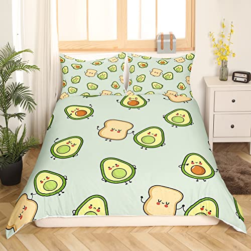 Homewish Kids Avocado Bedding Set Kawaii Fruit Duvet Cover For Girls Boys Women Children Bedroom Decor Cartoon Avocado Bedding Set Cute Bed Set Soft Microfiber With 1 Pillow Case Zipper Green Single - Image 3