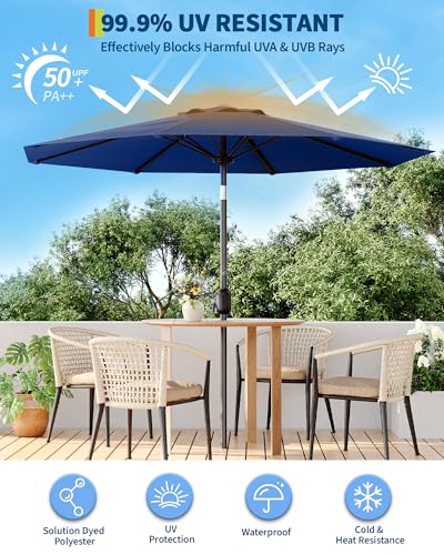 10FT Outdoor Patio Umbrella, Table Market Umbrella With Push Button Tilt and Crank, 8 Sturdy Ribs UV Protection Waterproof for Garden, Deck, Backyard, Pool, Navy Blue