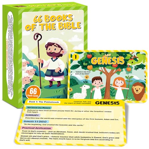 66 Books of The Bible Flash Cards Memory Verse Flashcards with Summary Figures Practical Application Christian Learning Tools for Sunday School, Homeschool, Bible Study, Teaching & Deep Understanding