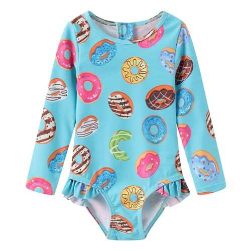 Image of Baby Girls One Piece Swimsuits Long Sleeve Rash Guard for Kids Girls UPF 50+ Sun Protection Swimshirts