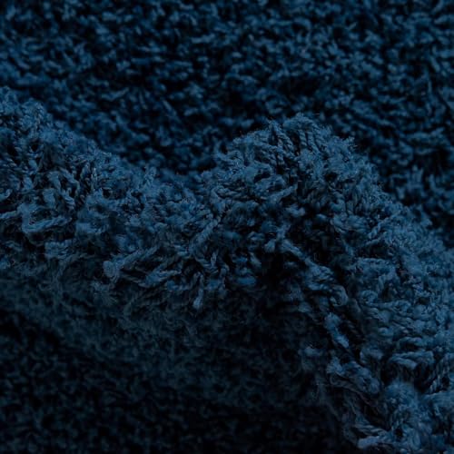 Image of Shaggy Round Area Rug - Soft Plush Circle Solid Color Carpet for Living Room, Bedroom, Kids Room - Fluffy Fuzzy Floor Mat for Home Decor (Blue, 3x3 feet, Round)