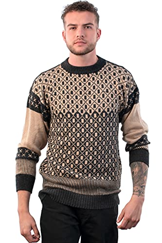 Crewneck Alpaca Sweater for Men “Himalaya” - Alpaca Pullover - Bicolor Jumper for Winter4