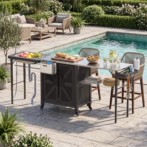 3-in-1 Outdoor Grill Cart with Sink