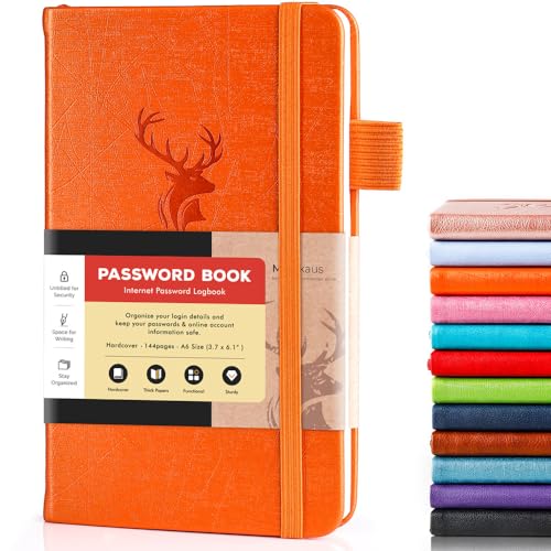 molekaus Password Book with Alphabetical Tabs Small Password Keeper with Extra Password Space to Change Password. Password Notebook for Home or Office for Internet Log In, 6.1*3.7in Orange
