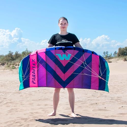 Wolkenstürmer Paraflex Sport Lenkmatte 1.7 (blau-pink) - Flugfertiger Lenkdrachen mit Lenkstange, 2x20m Dyneemaleinen - Kite für Jugendliche & Erwachsene