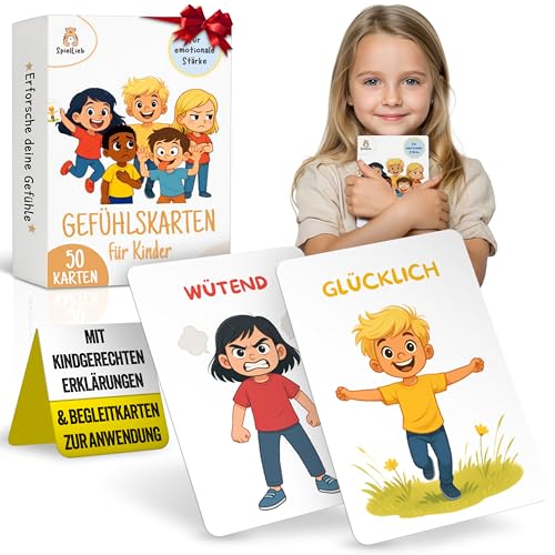 SpielLieb® Gefühlskarten für Kinder zur Selbstregulation Kinder mit 50 Emotionskarten für Gefühle und Achtsamkeit ideal für Kindergarten und Grundschule fördert emotionale Stärke und Empathie
