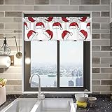susiyo Red Christmas Santa Hats Valance Curtain 1 Panel 54x18 inch Rod Pocket Curtain Valance for Kitchen