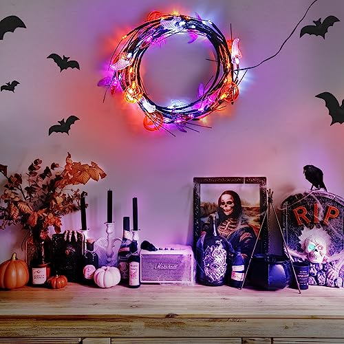 6 FT Willow Vine Twig Halloween Decorations Garland with Pumpkin Bat Ghost Lights - image 7