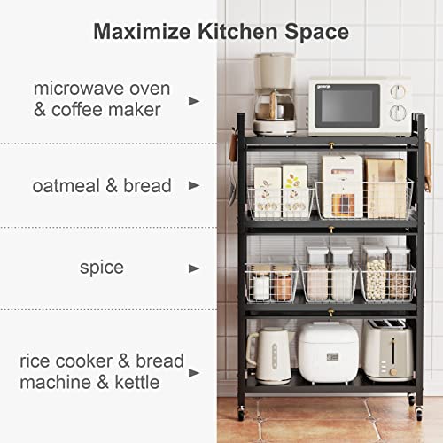 Ispecle Bakers Racks For Kitchens With Storage, 4 Tier Microwave Stand With Storage Sturdy Kitchen Rack With Wheels For Small Appliances, Easy To Move, Black #TOP2