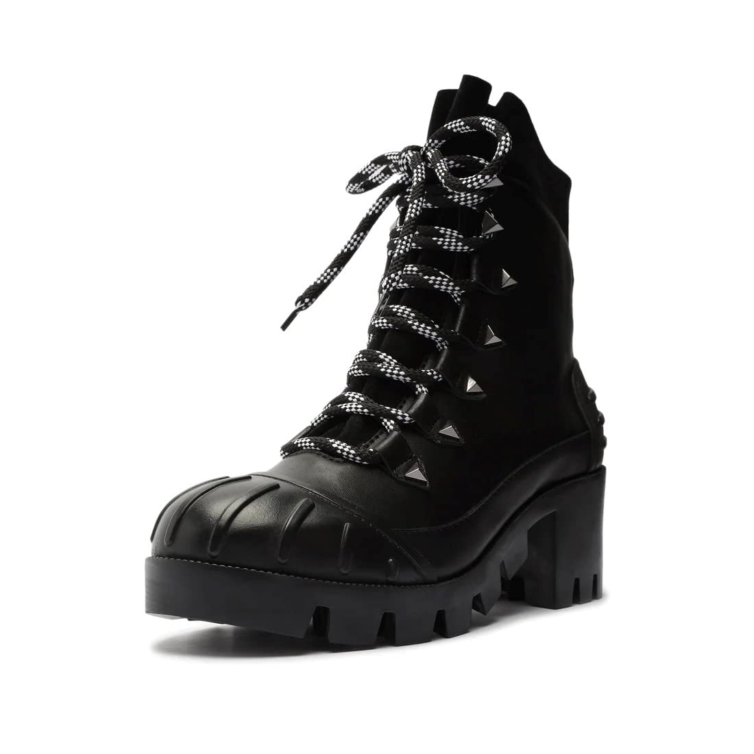 SCHUTZ Jan Black Leather Lace Up Block Heel Rounded Toe Womens Ankle Booties