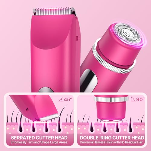Image of Bikini Trimmer for Women, Rechargeable 2-in-1 Electric Razor for Shower& Travel, IPX7 Waterproof Painless Hair Removal for Bikini Line, Legs, Underarms, Wet & Dry Cordless Ceramic Blade, Pink