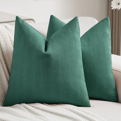 FUTEI Pack of 2 Chenille Throw Pillow Covers 18x18 Inch,Teal