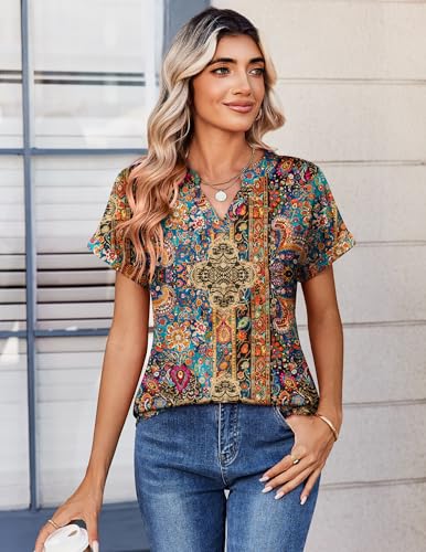 Image of Zeagoo Womens Tops Short Sleeve Summer V Neck Shirts Work Blouses Business Outfits Fashion Clothing