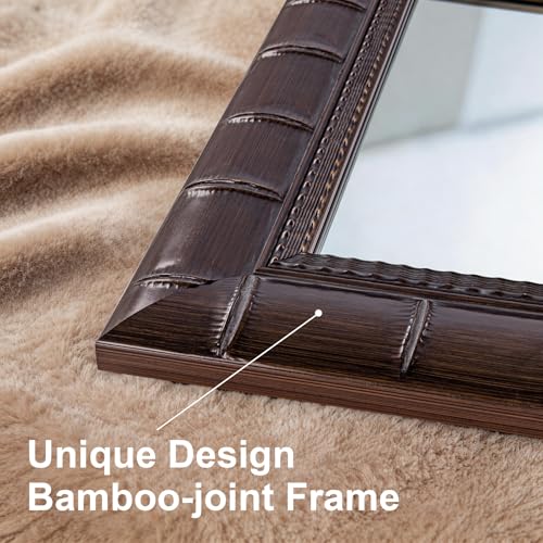Image of 60'' x 30'' Large Brozne Mirror for Living Room, Antiuqe Wall Mirrors with Bamboo-Joint Frame, Classic Vintage Brozne Wooden Mirror for Entryway, Fireplace, Horizontal /Vertical