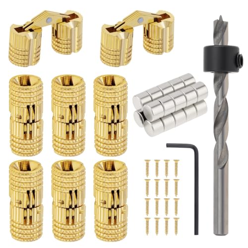 8Pcs 8mm Hidden Brass Barrel Hinges with Magnet Drill Bit Depth Stop Collar