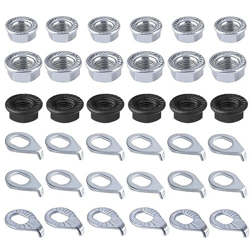 NQEUEPN 36pcs Bike Wheel Axle Nut and Bicycle Hub Safety Washer, M8/M9.5/M10 Carbon Steel Bicycle Hub Flanged Axle Nuts Bicycle Parts Accessories for Front and Rear Mountain Bike Wheel Axle