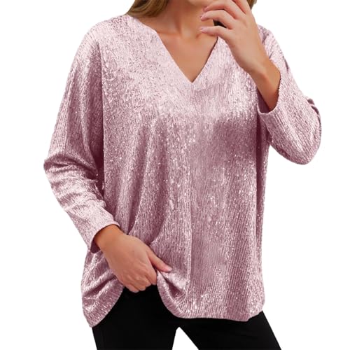 Camiseta de mujer con cuello en V y mangas largas de perlas elegantes para look sofisticado