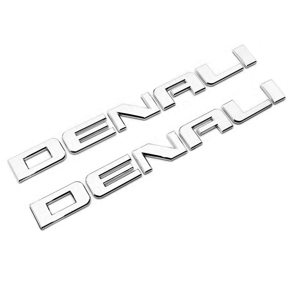 2Pcs Denali Emblems 3D Badge Door Side Tailgate Nameplate Logo Letters Compatible with 2007-2020 Yukon Sierra Terrain (Chrome)