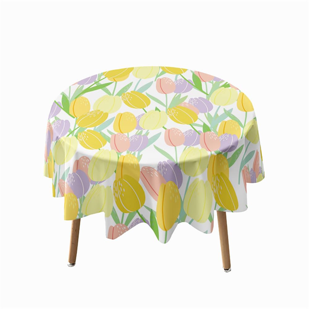 Highdi 3D Nappe Ronde Effet Lotus Anti Tache Nappe de Table Lavable Tissu Nappe Table a Manger pour Pique-Nique, Restaurant (Multicolore,Diamètre