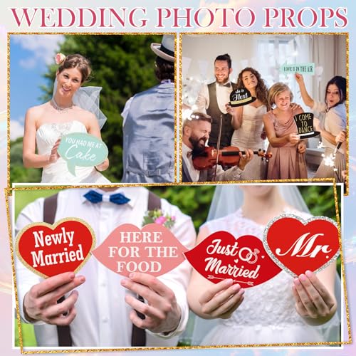 Beeveer 24 Pcs Wedding Photo Booth Props Bulk Wedding Props Kit Party Supplies Photoshoot Selfie Accessories for Bachelorette Weddings Baby Shower Party Decorations - Thumbnail 5