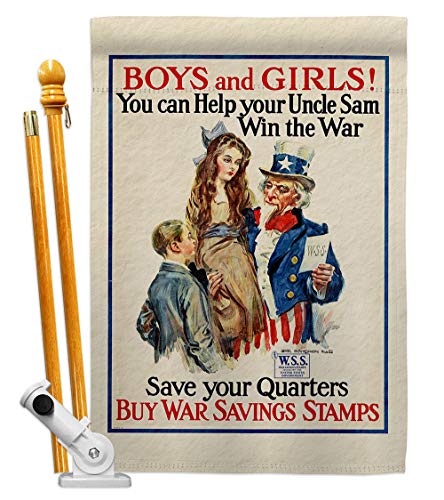 US Brotherhood Uncle Sam Win The War House Flag Set Armed Forces Service All Branches Support Honor United State American Military Veteran Banner Small Garden Yard Gift Double-Sided, Made in USA
