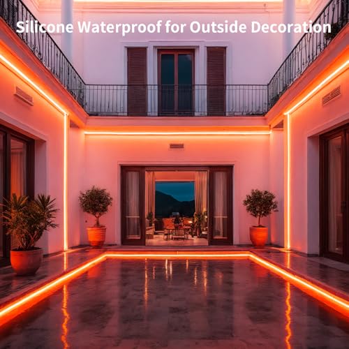 ShineBurky Orange Neon LED Strip Lights, 5M Cuttable Outdoor Rope Lights with Plug - Image 4