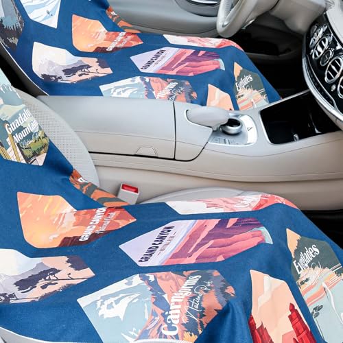 Image of 2 Pack Car Seat Towel Cover with Storage Bag, Multi National Parks 1 | 63 x 32 in Car Towel Seat Cover Non Slip Waterproof, Gym Workout Swimming Running, Machine Washable Sweat Absorbent Protector