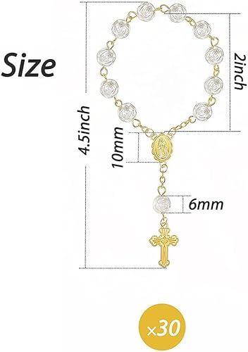 Miniatura 2 de Rosario de bautismo chapado en oro, 30 rosarios acrílicos rosarios rosarios rosarios de rosas de acrílico, recuerdos de bautizo, recuerdos de