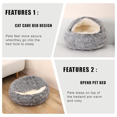 Formycatie Calming Dog Beds & Cat Cave Bed With Hooded Cover,Washable Round Beds For Small Medium Pets,Anti-Slip Faux Fur Fluffy Coved Bed,Comfortable Warming Pet Bed  thumb #3