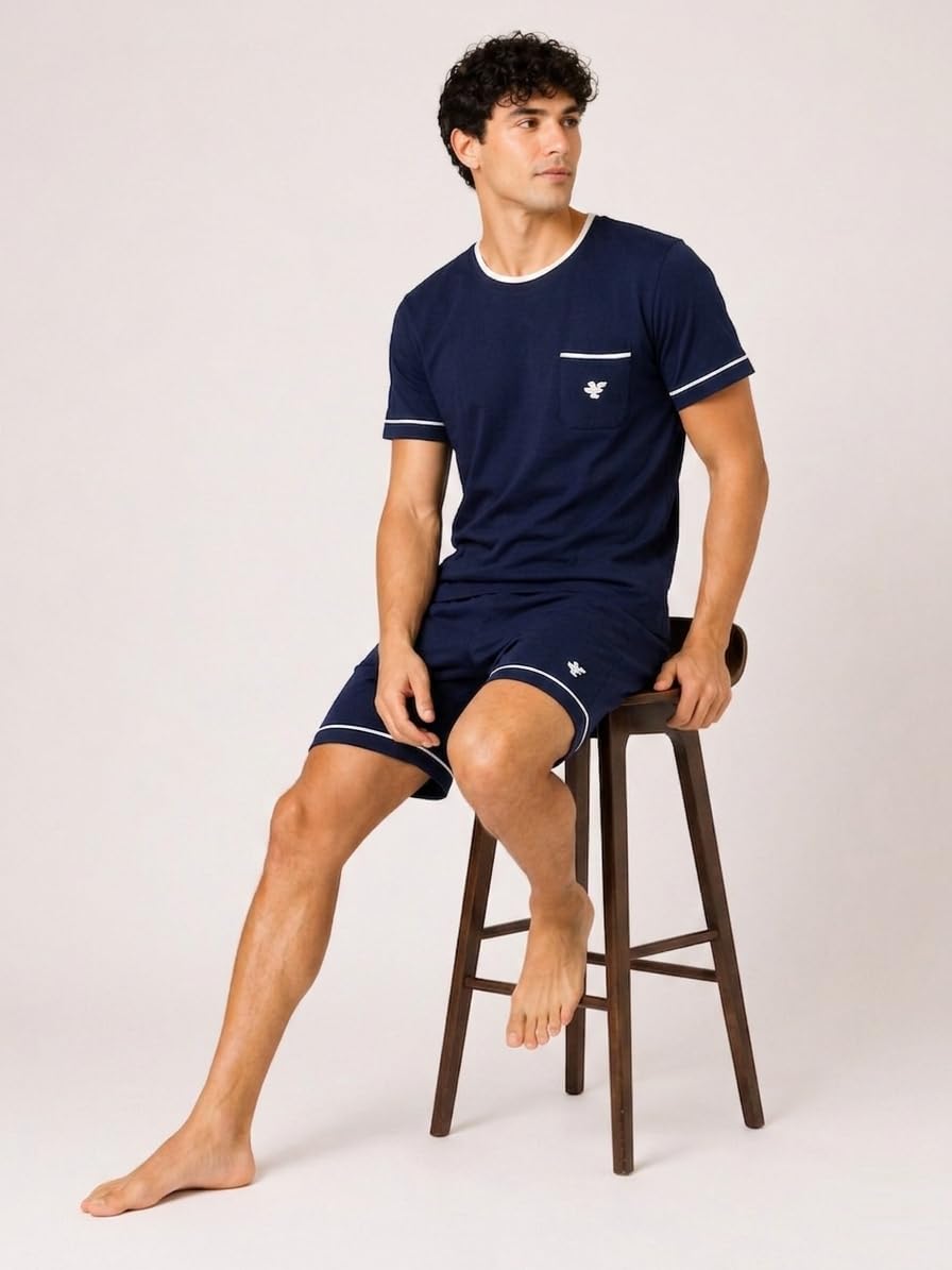 Pigiama Uomo Cotone Corto Leggero Estivo – Pigiama Due Pezzi - Manica Corta e Pantaloncini in Fresco Cotone 100% Pettinato – Sport Edition -