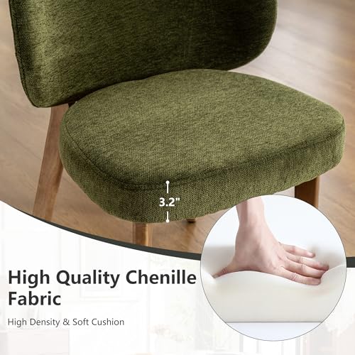 Image of YOUNIKE Dining Chairs Set of 4 Modern Kitchen Dining Room Chairs Green | Chenille Fabric Upholstered Armless Side Accent Chair with Back Wide Padded Seat Wooden Leg for Kitchen Dining Living Room