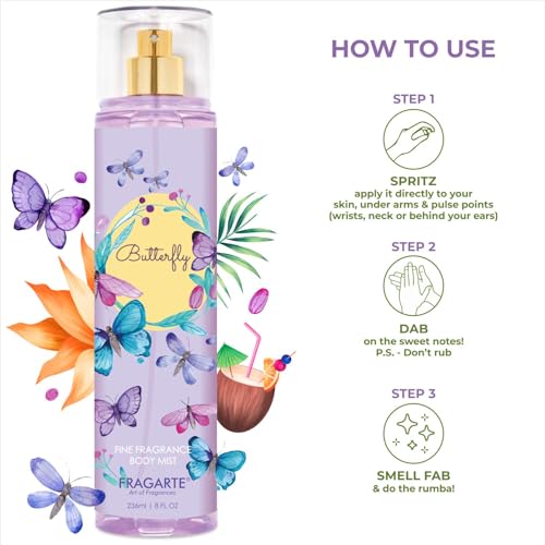 Image of BUTTERFLY Body Spray Perfume Mist Refreshing Deo Long Lasting For Women's Elegant Fragrance FLORAL AMBERY STRONG For Daily Use Perfume Body Spray 236ml