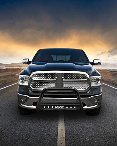 Kyx Bull Bar For 2009-2018 Dodge Ram 1500, Pickup Truck 3" Brush Push Grille Guard Off-Road Front Bumper, With Removable Skid Plate, Black #TOP5